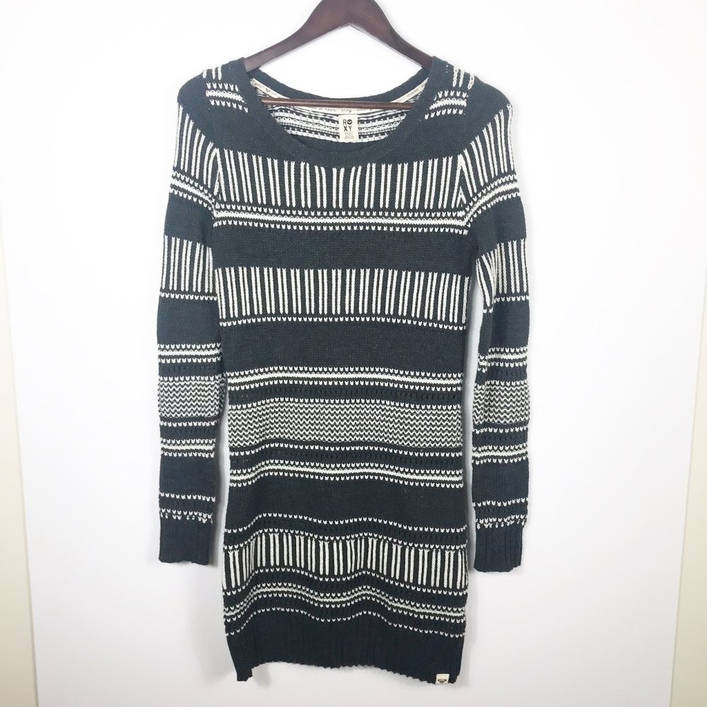 Roxy Long Sleeve Sweater Dress Black White Small